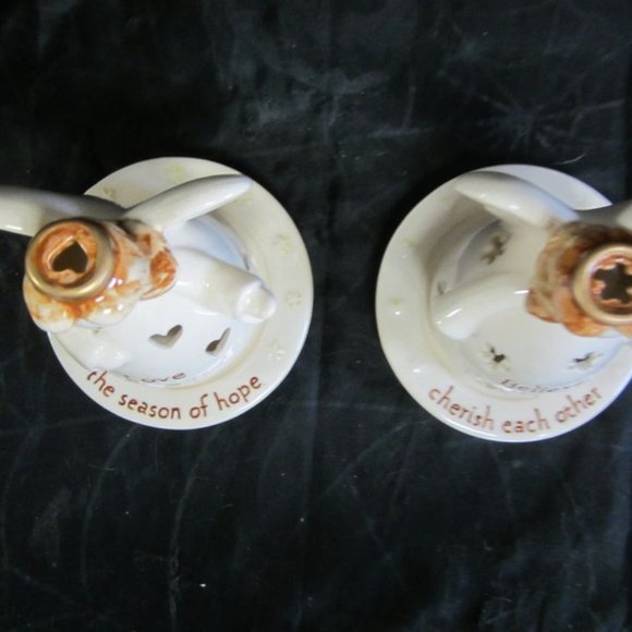 VINTAGE 90'S CERAMIC ANGEL TEALIGHTS W/PLATES, SET OF 2, CUTE COUNTRY - Picture 3 of 8